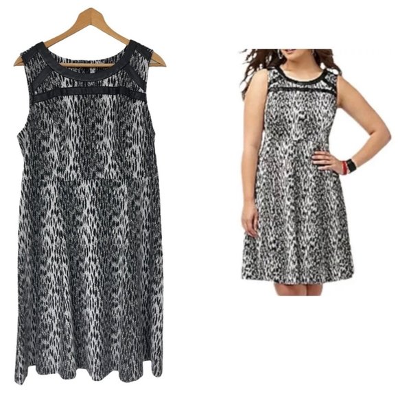 Size 28 4X ANIMAL PRINT KNIT FIT‎ & FLARE MIDI DRESS Day/Evening Party PLUS SIZE - Picture 1 of 3
